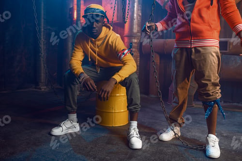 Preview: Two stylish rappers poses in studio