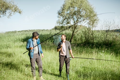 Preview: Fishermen walking on the green lawn
