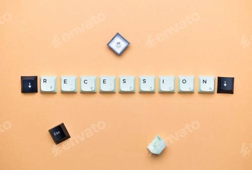 Preview: Letter spelling the word Recession. Recession economy going down.