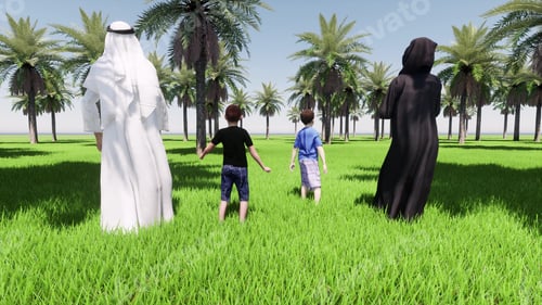 Preview: Aarab parents Saudi on green lawn landscape