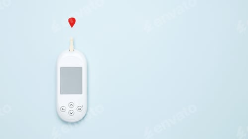 Preview: Glucometer with Blood Drop on Blue Background