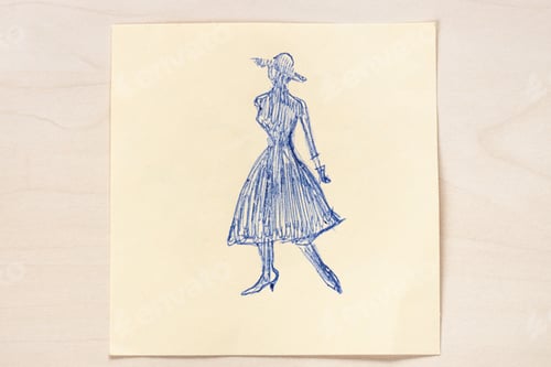 Preview: Fashion Illustration of Woman with Hat and Dress