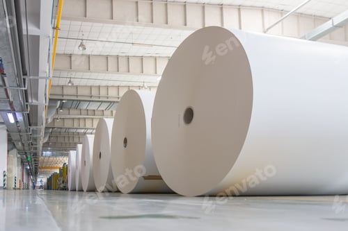 Preview: Huge white paper rolls in the factory
