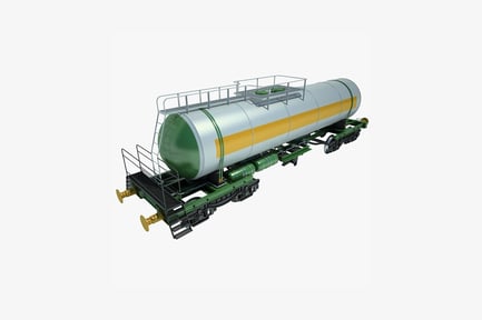 Preview: Cylindrical tanker train car with railing and multiple wheels