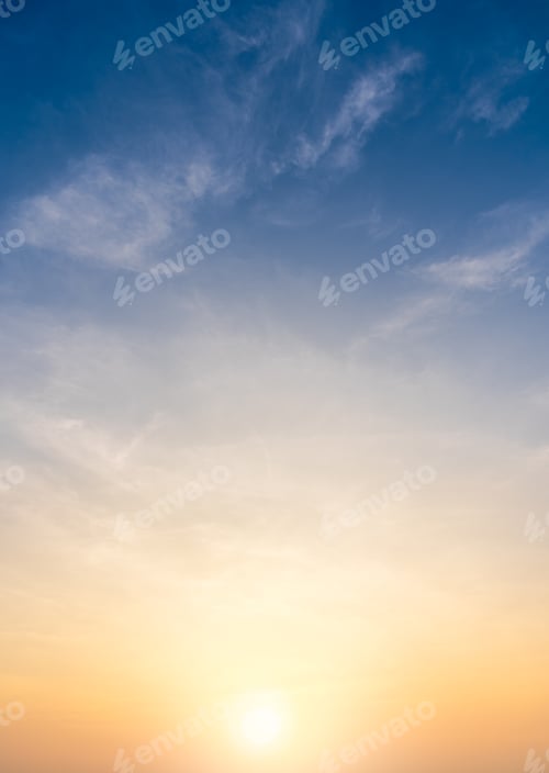 Preview: Sunset sky clouds vertical in the Evening summer with Orange, Yellow sunlight in Golden hour