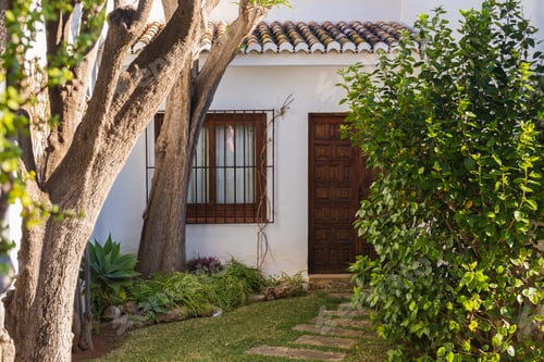 Preview: Beautiful exterior of newly built luxury home. Yard with green grass and walkway