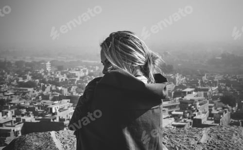 Preview: Western woman exploring Jaisalmer Fort, Rajasthan, India