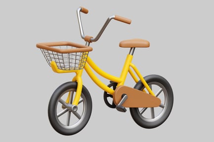 Preview: Vibrant Yellow Kids Bicycle With Brown Accents And Basket