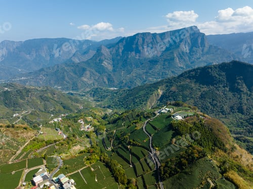 Preview: Aerial view of the field on mountain in Shizhuo Trails at Alishan of Taiwan