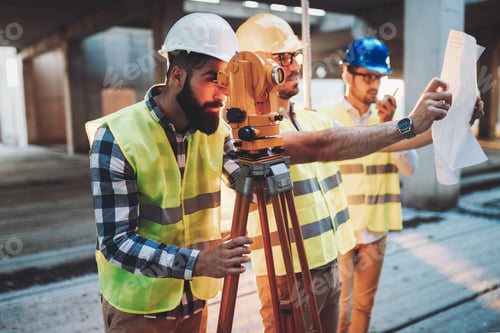 Preview: Portrait of construction engineers working on building site