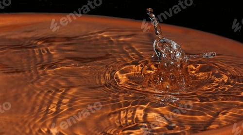 Preview: Abstract Water Background - Photograph Of A Rainwater Droplet In A Large Clay Bird Bath, With Space