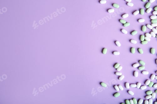 Preview: Flat lay composition with tasty mint candies on color background