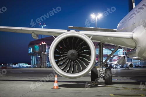 Preview: Jet engine of airplane at airport