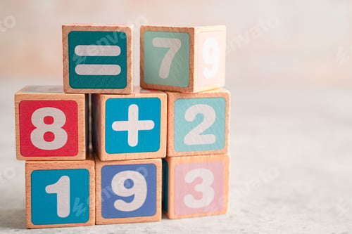 Preview: Math number colorful on white background, education study mathematics learning teach concept.