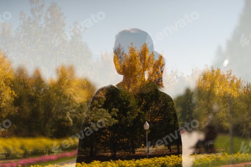 Preview: Double exposure shot of girl in the autumn park