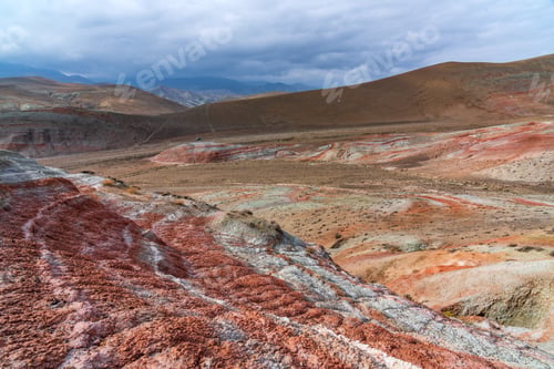 Preview: Striped red mountains landscape, beauty of nature
