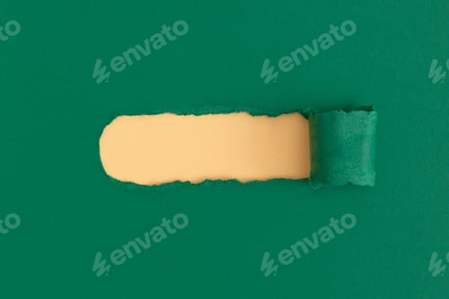 Preview: Green torn paper with space for text with yellow background