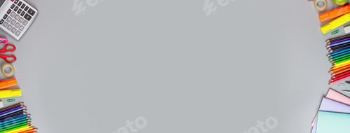 Preview: Flat Lay of Back to School Background With Copy Space. Horizontal Banner for Web Design