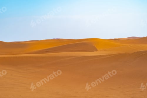 Preview: Desert Safari with sand dune. Natural landscape background at sunset time.