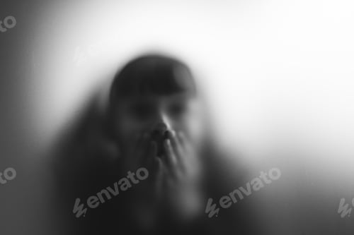 Preview: Shadowy figure, child behind glass - horror background