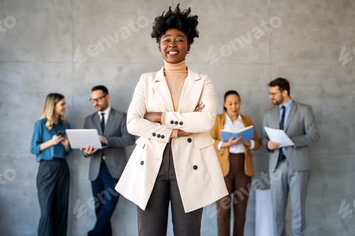Preview: Successful executive standing proudly in office, representing business growth, partnership