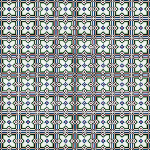 Pixelated Tile Pattern with Green, Blue and Brown