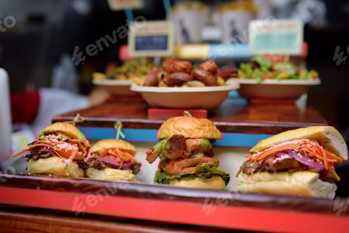 Preview: Choice of fast food on traditional street Christmas market in New York, USA