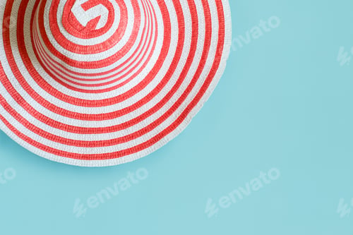 Preview: Women's striped summer romantic hat for beach holiday. Top view