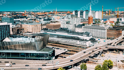Preview: Stockholm, Sweden. Elevated View Of St. Clara Or Saint Klara Church In Summer Sunny Modern Cityscape