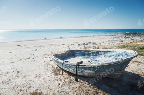 Preview: Old boat on a white beach. Vada, Tuscany, Italy.