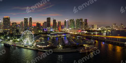 Preview: Miami marina harbor and skyscrapers of Brickell, city financial center.