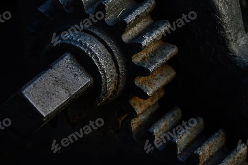 Preview: Closeup shot of rusty cogwheels of an old mechanism