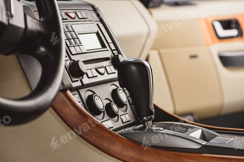 Preview: close up view of stylish leather car saloon