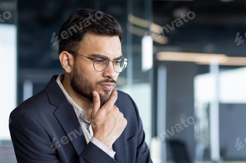 Preview: Thoughtful businessman contemplating in modern office environment