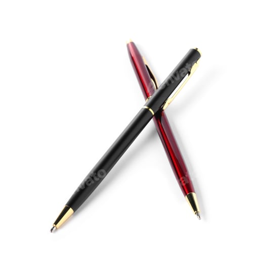 Preview: Stylish pens isolated on white. Office supply