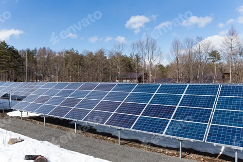 Preview: Solar energy panel plant with blue sky
