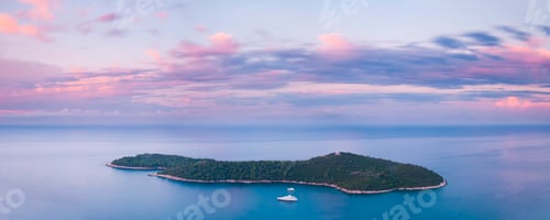 Preview: Panoramic photo of Lokrum Island at sunrise, Dubrovnik, Dalmatian Coast, Croatia, Europe