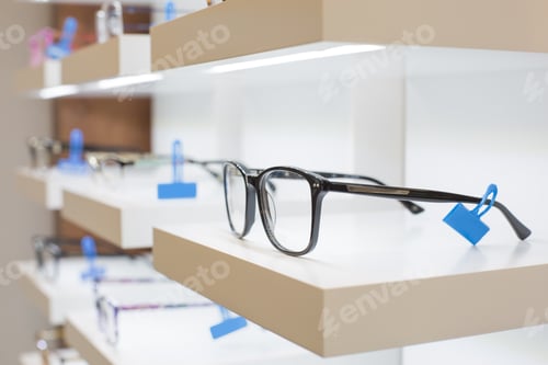 Preview: glasses on a shelf in a store