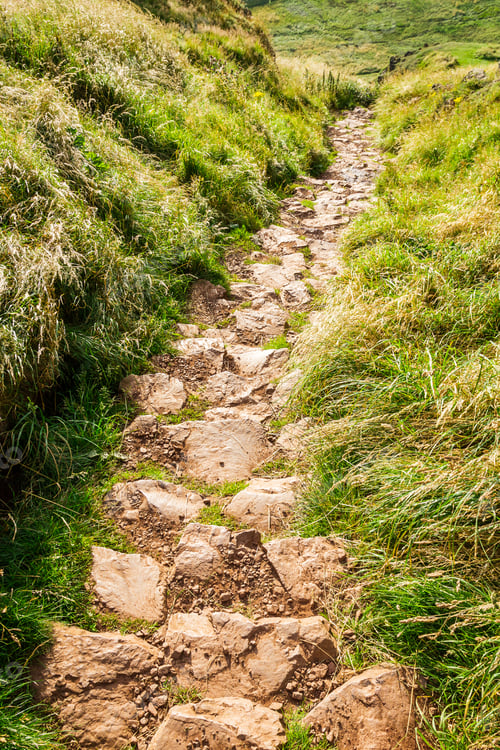 Preview: Stone footpath in the mountains leading to down