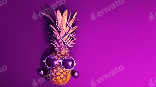 Preview: Fashion hipster neon pineapple. Tropical minimal nightclub look. Vivid summertime fashionable advert