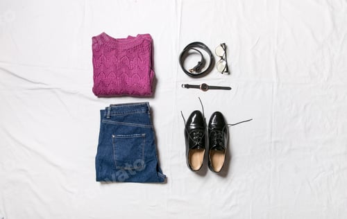 Preview: set of clothes and accessories on white background