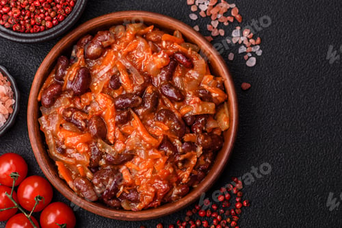 Preview: Vegan or vegetarian stew with red beans, onions and carrots or lobio