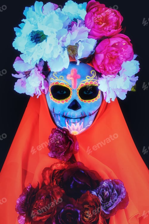 Preview: Creative image of Sugar Skull. Neon makeup.