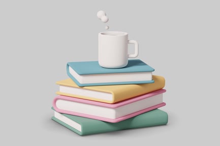 Stack of books with a mug on top