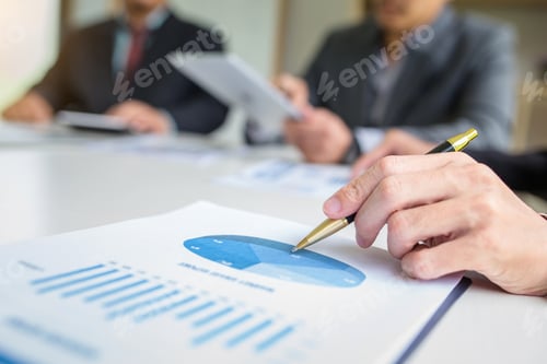Preview: Business people discussion and summary financial information at meeting