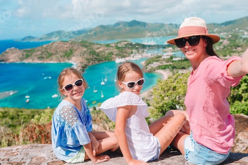 Preview: View of English Harbor from Shirley Heights, Antigua, paradise bay at tropical island in the
