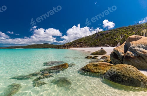 Preview: Rocks on Whitehaven Beach with white sand in the Whitsunday Isla