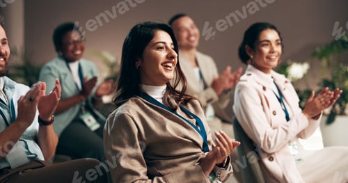 Preview: Applause, presentation and business people with seminar for achievement, victory and goal. Clapping