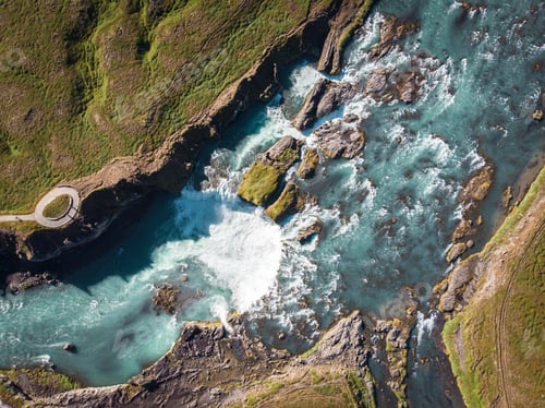 Preview: Aerial view and top view river in Iceland. Beautiful natural bac