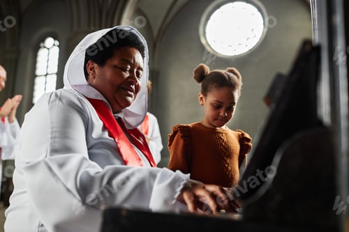 Preview: Woman from church choir playing piano